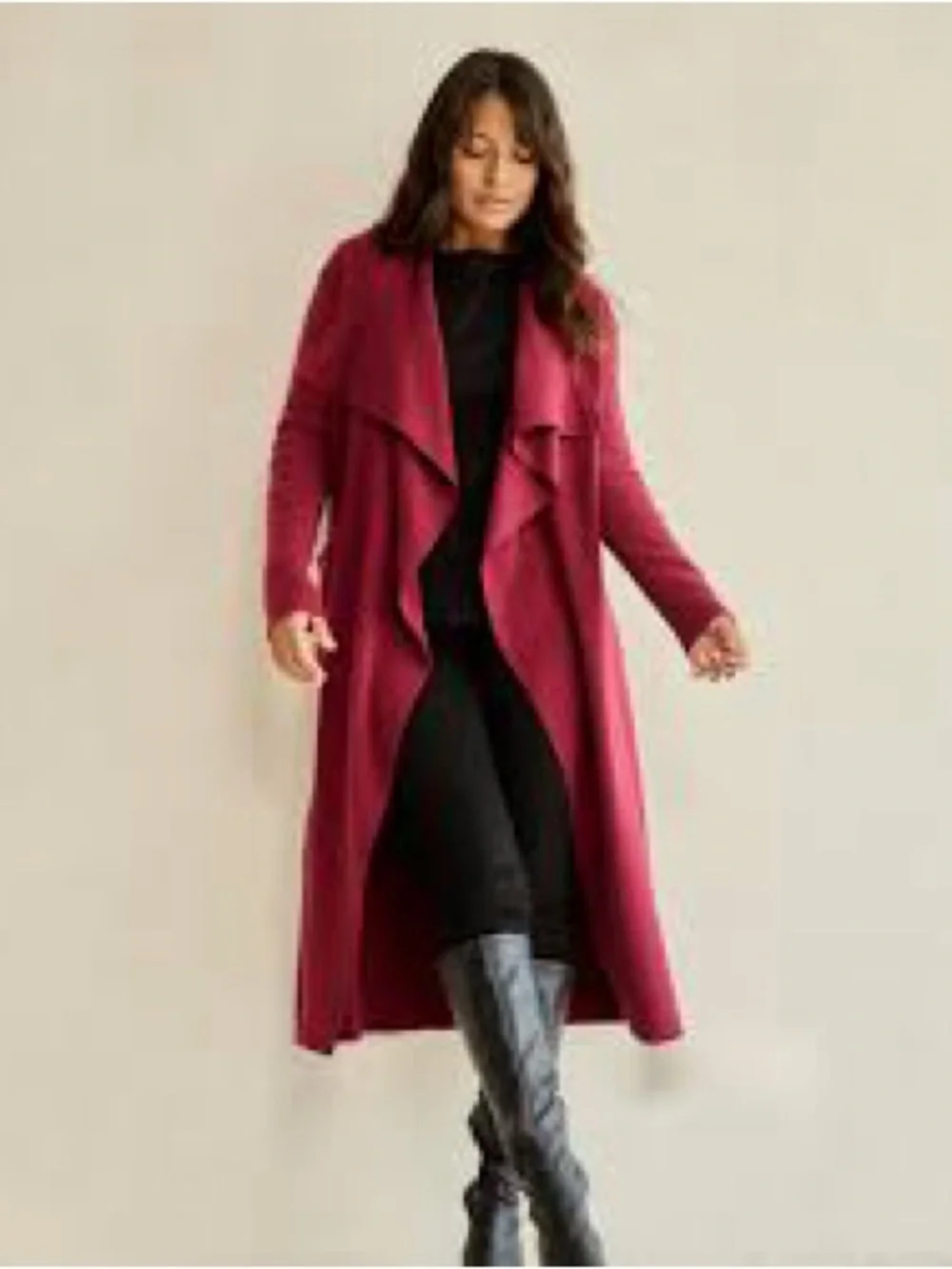 Boohoo XL Waterfall Burgundy Maroon Wine Red Wrap Wool-Look Coat Trench Coat